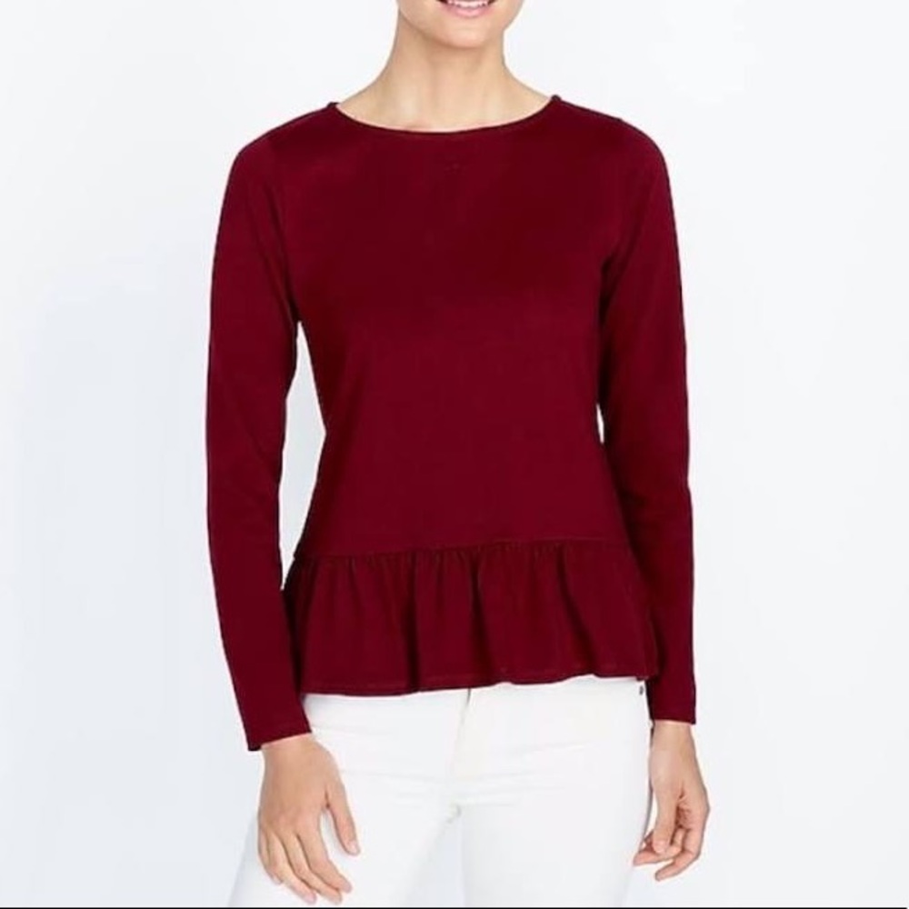 J Crew Long Sleeve Burgundy Peplum Top
